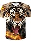 cheap Tank Tops-Men&#039;s Tee T shirt Tiger Monster 3D Print Round Neck Plus Size Party Daily Short Sleeve Print Tops Chic &amp; Modern Streetwear Comfortable Big and Tall Black Gold Red