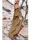 abordables Vestidos boho-Mujer Vestido de Columpio Caqui Manga 3/4 Color sólido Hombros Caídos Tamaño Único / Maxi