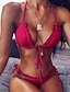 preiswerte Bikini-Damen Bademode Bikinis Badeanzug mit Riemchen Wickeln Blau Weiß Schwarz Purpur Rote Übergröße Bademode Badeanzüge
