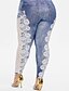 abordables Bottoms-Mujer Chic de Calle Chinos Pantalones - Estampado Azul Piscina L / XL / XXL