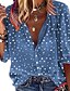 abordables Tops &amp; Blouses-Mujer Blusa A Lunares Diario Blusa Camisa Manga Larga Escote en Pico Blanco Azul Piscina Amarillo M