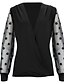 cheap Tops &amp; Blouses-Women&#039;s Blouse Plain Polka Dot V Neck Daily Weekend Long Sleeve Slim Tops Black