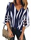 cheap Tops &amp; Blouses-Women&#039;s Shirt Striped V Neck Daily Half Sleeve Tops Black Pink Red