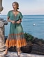 cheap Boho Dresses-Women&#039;s Swing Dress Maxi long Dress Green Pink Red Short Sleeve Geometric V Neck Elegant Slim S M L XL