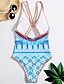 cheap One-Pieces-Women&#039;s Bandeau Basic One-piece Swimsuit Lace up Print Floral Swimwear Bathing Suits Blue