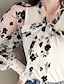 cheap Tops &amp; Blouses-Women&#039;s Blouse Floral V Neck Daily Long Sleeve Tops White Black