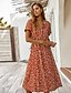 cheap Boho Dresses-Women&#039;s A Line Dress Orange Short Sleeve Geometric V Neck S M L XL