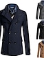 baratos Best Sellers-casaco masculino de inverno trench coat duplo trançado ervilha com gola entalhada sobretudo de negócios (preto, médio)