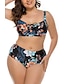 cheap Plus Size Swimwear-Tankini Women&#039;s Swimsuit Leopard Bow Print Black Plus Size Swimwear Halter Bathing Suits