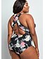 cheap Plus Size Swimwear-Women&#039;s One Piece Swimsuit Criss Cross Floral Blue Green Black Red Plus Size Swimwear Bathing Suits