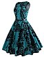 cheap Midi Dresses-Women&#039;s Swing Dress Midi Dress Black Sleeveless Rose Print Patchwork Print Round Neck Vintage Style Hot Streetwear Cotton S M L XL XXL