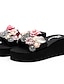 cheap Women&#039;s Slippers &amp; Flip-Flops-Women&#039;s Slippers &amp; Flip-Flops Wedge Heel Open Toe Casual Chinoiserie Daily Beach Walking Shoes Polyester Imitation Pearl Satin Flower Stitching Lace Solid Colored Summer Pink Light Grey Dark Blue