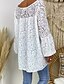 abordables Tops &amp; Blouses-Mujer Tallas Grandes Blusa Camisa Floral Flor Manga Larga Ahuecado Encaje Escote en Pico Tops Casual Top básico Blanco