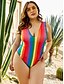 cheap Plus Size Swimwear-Women&#039;s One Piece Swimsuit Rainbow Rainbow Swimwear Bathing Suits