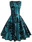 cheap Midi Dresses-Women&#039;s Swing Dress Midi Dress Black Sleeveless Rose Print Patchwork Print Round Neck Vintage Style Hot Streetwear Cotton S M L XL XXL