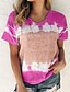 baratos T-shirts-Mulheres Camiseta Bloco de cor Geométrica Gola Redonda Blusas Azul Roxo Rosa
