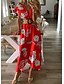 abordables Vestidos Maxi-Mujer Vestido de una línea Vestido largo maxi Rojo Amarillo Manga Corta Estampado Floral Primavera Verano Escote en Pico caliente S M L XL XXL