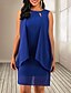 baratos Vestido elegante-Mulheres Sheath Dress Mini Vestido Sem Manga Sólido Azul Marinha S M L XL XXL 3XL 4XL 5XL