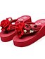 cheap Women&#039;s Slippers &amp; Flip-Flops-Women&#039;s Slippers &amp; Flip-Flops Boho Bohemia Beach Flip-Flops Daily Party &amp; Evening Solid Colored Summer Imitation Pearl Satin Flower Sequin Wedge Heel Open Toe Chinoiserie Sweet Walking Polyester