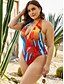 cheap Plus Size Swimwear-Women&#039;s One Piece Swimsuit Floral Geometric Blue Red Swimwear Halter Bathing Suits Sexy / Padded Bras