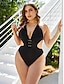 cheap Plus Size Swimwear-Women&#039;s Swimwear One Piece trikini Plus Size Swimsuit Black Bathing Suits