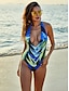 cheap One-Pieces-Women&#039;s One Piece Swimsuit Floral Geometric Blue Red Swimwear Bathing Suits