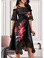 cheap Elegant Dresses-Women&#039;s A-Line Dress Midi Dress - Short Sleeve Floral Lace Ruffle Streetwear Black M L XL XXL 3XL