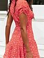 abordables Robes Bohêmes-Femme Robe Fourreau Rouge Manches courtes Imprimer Col en V Mince S M L XL XXL