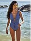 cheap One-Pieces-Women&#039;s Swimwear One Piece Normal Swimsuit Deep V Front Tie Strappy Bowknot Striped Royal Blue Padded Plunging Neck Bathing Suits Vintage Inspired Sexy Boho