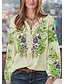cheap Tops &amp; Blouses-Women&#039;s Blouse Peasant Blouse Shirt Floral Flower Long Sleeve V Neck Tops Loose Blue Yellow Blushing Pink