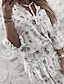 cheap Casual Dresses-Women&#039;s Loose Short Mini Dress White Gray Half Sleeve Print Deep V Loose S M L XL