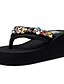 cheap Women&#039;s Slippers &amp; Flip-Flops-Women&#039;s Slippers &amp; Flip-Flops Flip-Flops Daily Party &amp; Evening Solid Colored Summer Rhinestone Sparkling Glitter Wedge Heel Open Toe Vintage Casual Walking Polyester Loafer Black