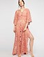 billige Boheme-inspirerede kjoler-Dame Skift Kjole Orange Hvid Halvlange ærmer Geometrisk Dyb V Løstsiddende En Størrelse / Maxi