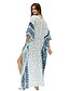 cheap Boho Dresses-Women&#039;s Loose Blue White 3/4 Length Sleeve Print V Neck Loose One-Size / Maxi