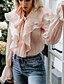 cheap Tops &amp; Blouses-Women&#039;s Blouse Solid Colored Round Neck Daily Long Sleeve Tops Pink