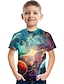 baratos Camisetas Para Meninos-Infantil Para Meninos Camisa Camiseta Manga Curta Estampa Colorida 3D Estampado Azul Claro Crianças Blusas Verão Básico Moda de Rua Dia da Criança