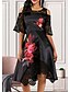 cheap Elegant Dresses-Women&#039;s A-Line Dress Midi Dress - Short Sleeve Floral Lace Ruffle Streetwear Black M L XL XXL 3XL
