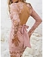abordables Robe élégante-Mini robe Femme Moulante manche longue chaud Couleur unie Col V Noir Rose Claire S M L XL