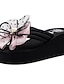 cheap Women&#039;s Slippers &amp; Flip-Flops-Women&#039;s Slippers &amp; Flip-Flops Flip-Flops Wedge Heel Open Toe Preppy Sweet Daily Walking Shoes Polyester Rhinestone Bowknot Solid Colored Summer Wine Black / Red Black