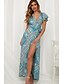 cheap Boho Dresses-Women&#039;s Swing Dress Green Blue Black Wine Fuchsia Royal Blue Red Navy Blue Beige Light Blue Short Sleeves Print V Neck S M L XL / Maxi