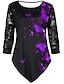cheap T-Shirts-Women&#039;s Blouse Geometric Plus Size Round Neck Daily 3/4 Length Sleeve Tops Blue White Purple