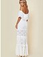 cheap Boho Dresses-Women&#039;s A Line Dress White Short Sleeves Solid Color Off Shoulder S M L XL