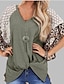 cheap T-Shirts-Women&#039;s T shirt Leopard Print Color Block Leopard Round Neck Casual Daily Short Sleeve Tops Green Black Gray / Batwing Sleeve
