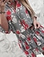 abordables Robes Décontracté-Mini robe Femme Ample Demi Manches Imprime V Profond Ample Blanche Gris S M L XL