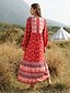 cheap Boho Dresses-Women&#039;s A Line Dress Maxi long Dress Light Green Red Long Sleeve Geometric V Neck Hot S M L XL