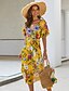 cheap Boho Dresses-Women&#039;s Wrap Dress Midi Dress Black Red Yellow Short Sleeve Floral Print Summer V Neck S M L XL