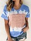 baratos T-shirts-Mulheres Camiseta Bloco de cor Geométrica Gola Redonda Blusas Azul Roxo Rosa