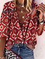 cheap Tops &amp; Blouses-Women&#039;s Blouse Shirt Geometric Floral V Neck Boho Tops Red