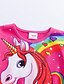 cheap Girls&#039; Dresses-Kids Little Girls&#039; Dress Unicorn Rainbow Cartoon Color Block Print Blue Fuchsia Knee-length Short Sleeve Cute Sweet Dresses Children&#039;s Day Regular Fit