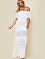 abordables Vestidos boho-Mujer Vestido de una línea Blanco Mangas cortas Color sólido Hombros Caídos S M L XL